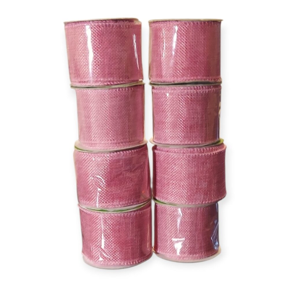 Floral Garden Burlap Wire Ribbon Pink Lot of 8 Craft Decor DYI Projects